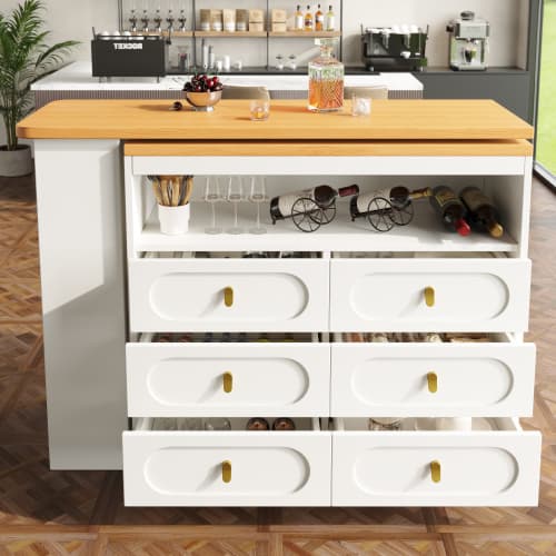 Rotating & Extending Bar Table with 6 Drawers, White - image 16