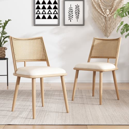 Set of 2 Dining Chairs with Rattan Backrest and PU Seat - image 5