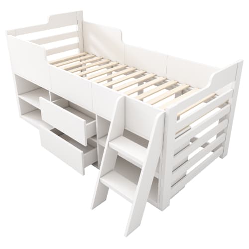 Children's White Mid Sleeper Bed with Drawers & Shelves - image 9