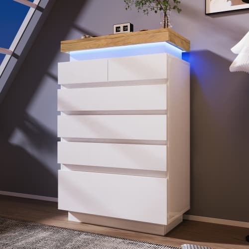 Modern White High Gloss Chest of 6 Drawers with LED Lighting - image 3