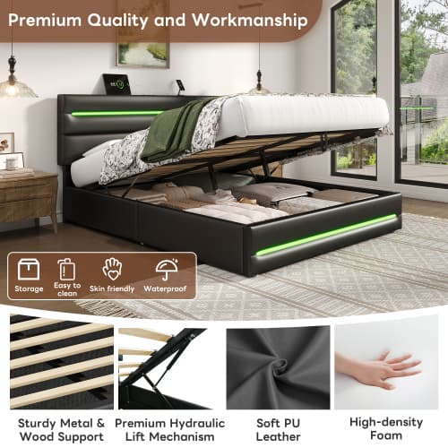 Smart King Size Ottoman Bed with LEDs, USB & Hydraulic Storage - image 21