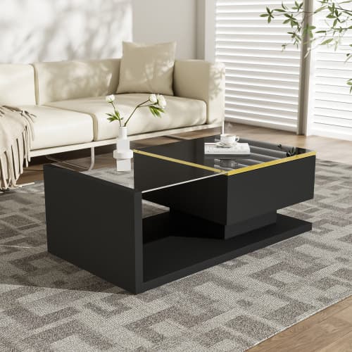 Modern High Gloss Coffee Table with Glass Top and LED Lighting - image 30