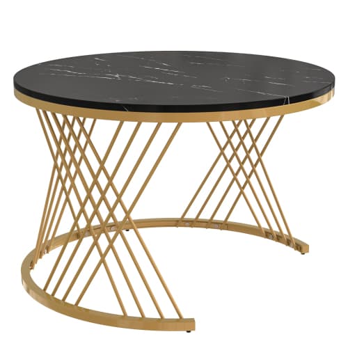 Set of 2 Round Nesting Coffee Tables with Gold Legs & Storage - image 2