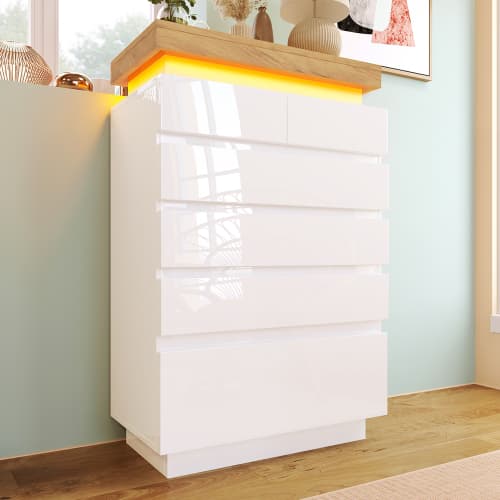 Modern White High Gloss Chest of 6 Drawers with LED Lighting - image 5