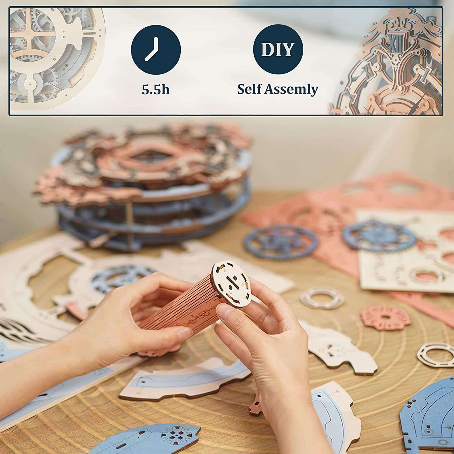 3D Wooden Puzzle: Functional "Romantic Notes" Wall Clock Kit - image 11