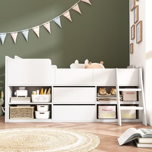 Children's White Mid Sleeper Bed with Drawers & Shelves - image 49