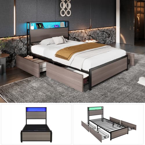 Modern Single Metal Bed with Storage, LED Lights & USB Charging Ports - image 24