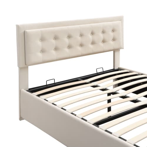 Elegant Cream Velvet Double Bed with Smart Under-Bed Storage - image 9