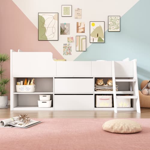 Children's White Mid Sleeper Bed with Drawers & Shelves - image 36