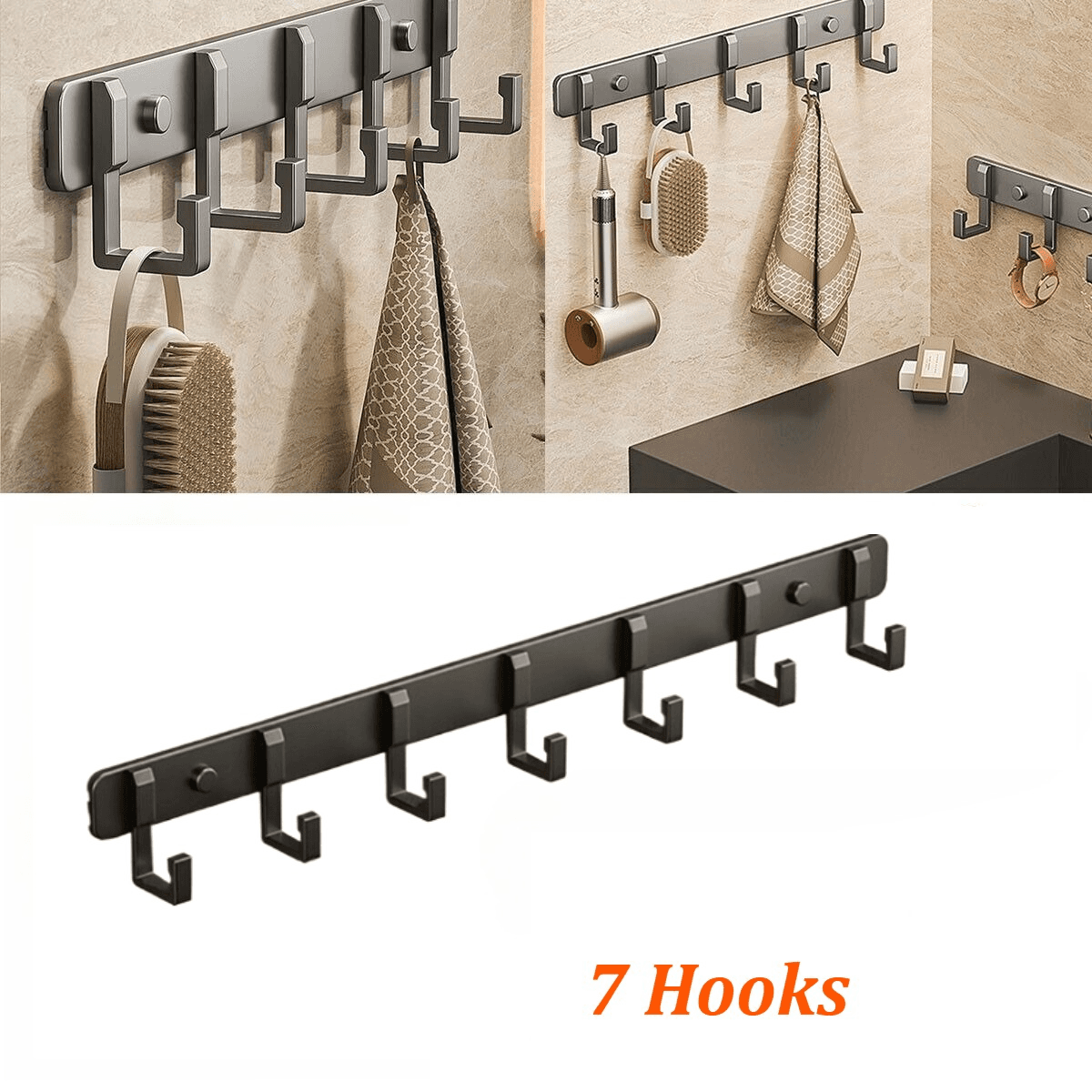 7-Hook Aluminium Wall Rack with Modern Slim Profile - image 9