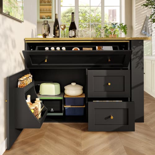 Extendable Bar Table & Kitchen Island with Storage, Black - image 5