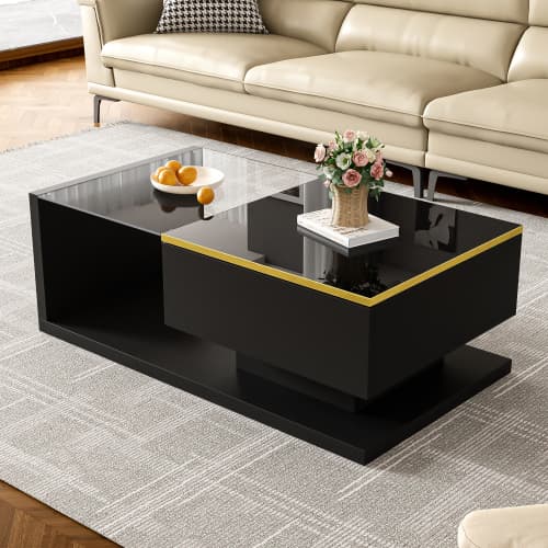 Modern High Gloss Coffee Table with Glass Top and LED Lighting - image 11