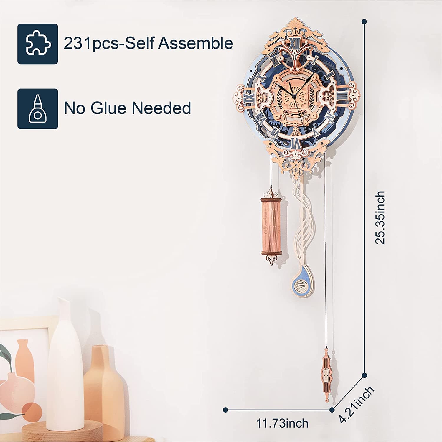 3D Wooden Puzzle: Functional "Romantic Notes" Wall Clock Kit - image 3