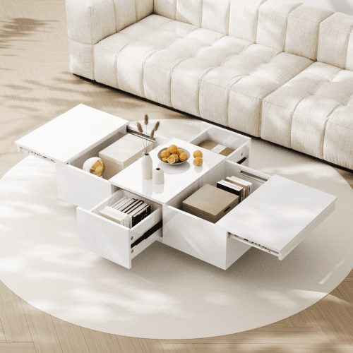 White High Gloss Coffee Table with Hidden Storage - image 19