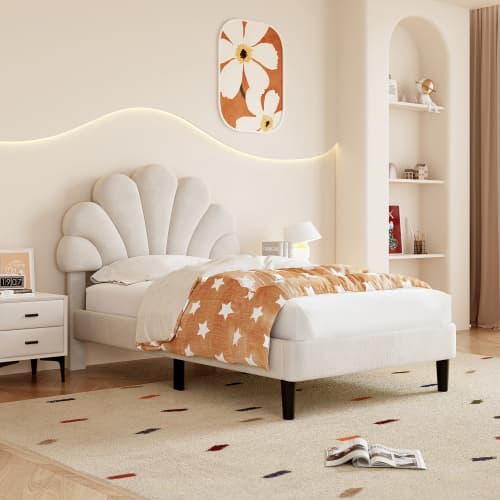 Transform Your Bedroom with a Chic Petal Velvet Bed Frame - Beige
