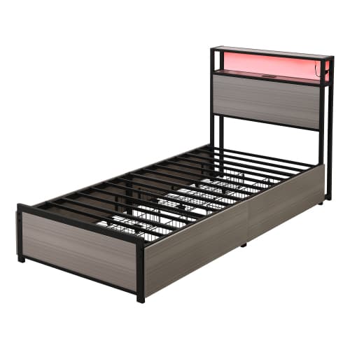 Modern Single Metal Bed with Storage, LED Lights & USB Charging Ports - image 15