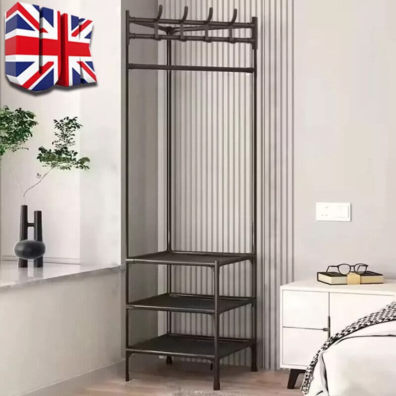 Corner Hall Tree with 3 Storage Shelves — 180cm Metal Coat Rack - image 18