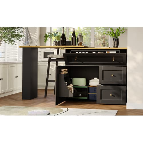 Extendable Bar Table & Kitchen Island with Storage, Black - image 7
