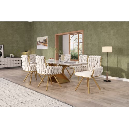 Modern Swivel Armchair in Beige Velvet with Metal Legs - image 8