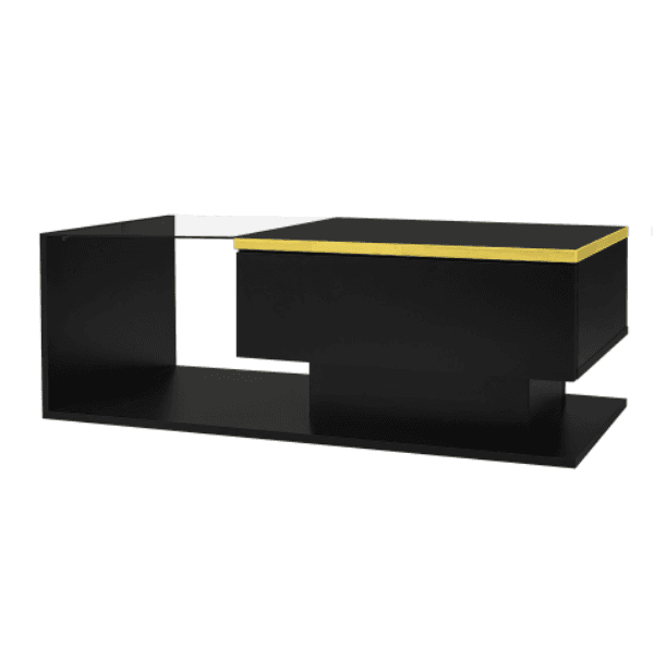 Modern High Gloss Coffee Table with Glass Top and LED Lighting - Black