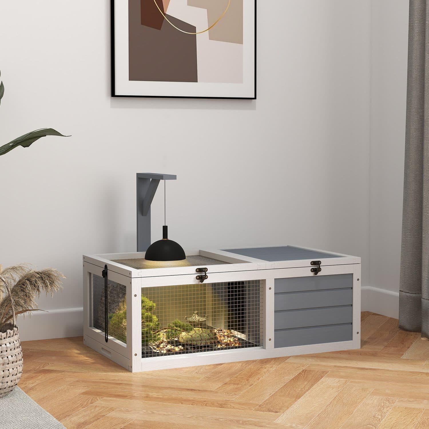 PawHut Wooden Tortoise Enclosure, Light Grey - image 3