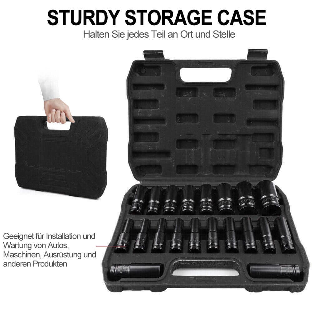 20 Deep Impact Sockets with 1/2-Inch Drive and Carry Case