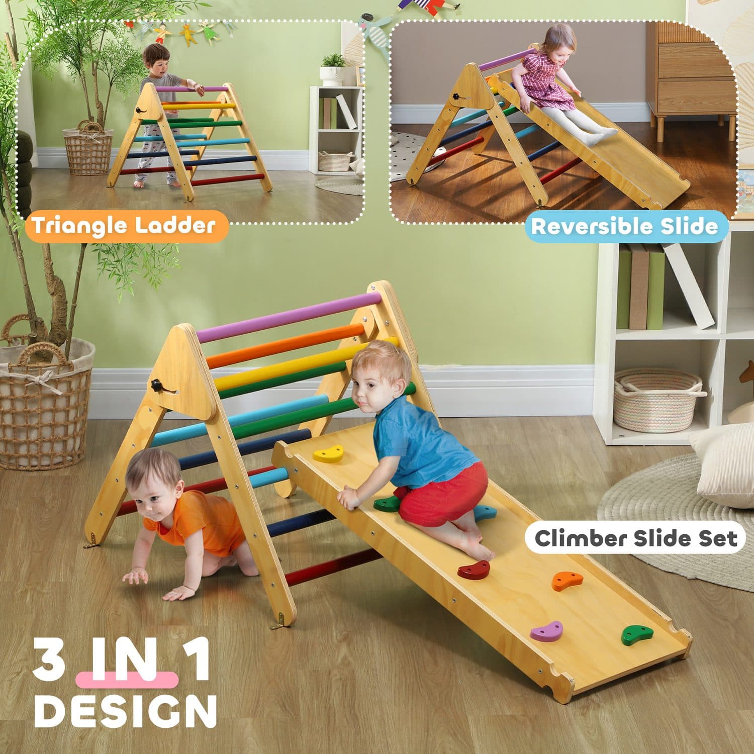 3-in-1 Wooden Climbing Frame for Toddlers 18-48 Months - image 4