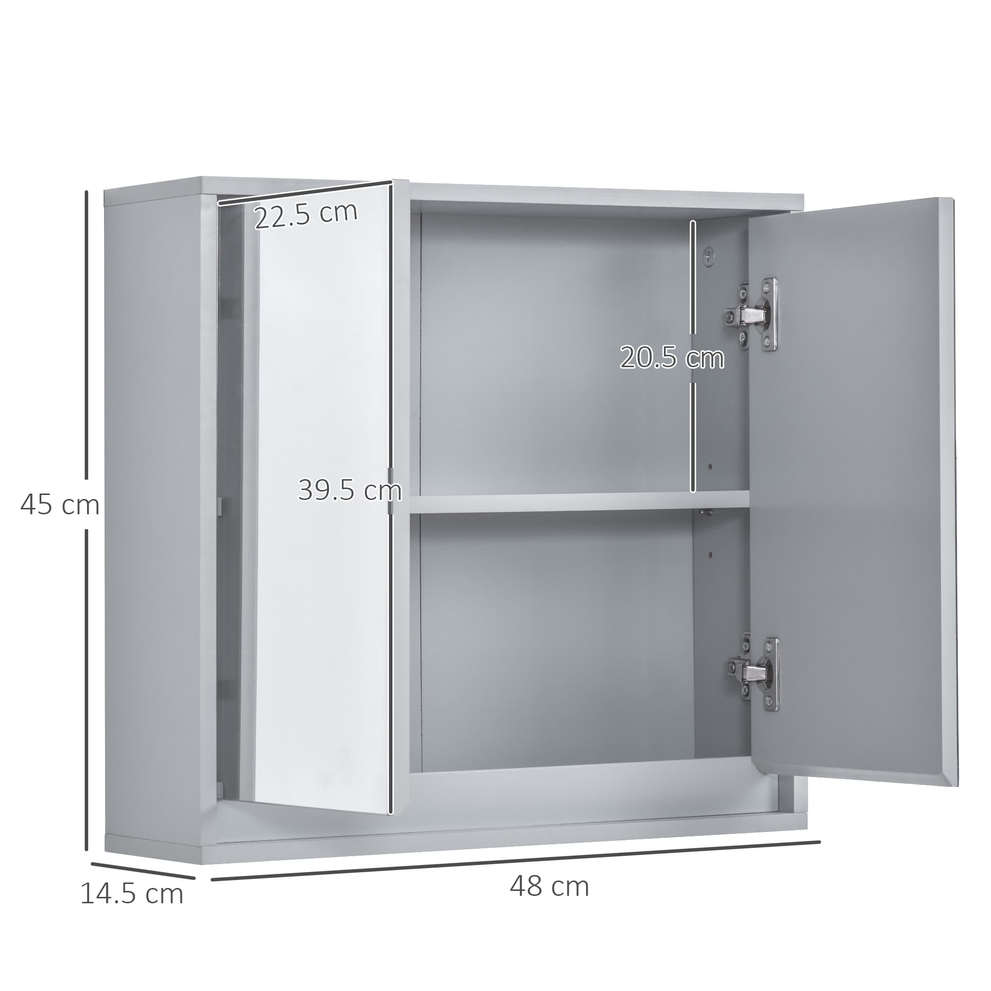 Grey Bathroom Mirror Cabinet with Adjustable Shelf - image 2