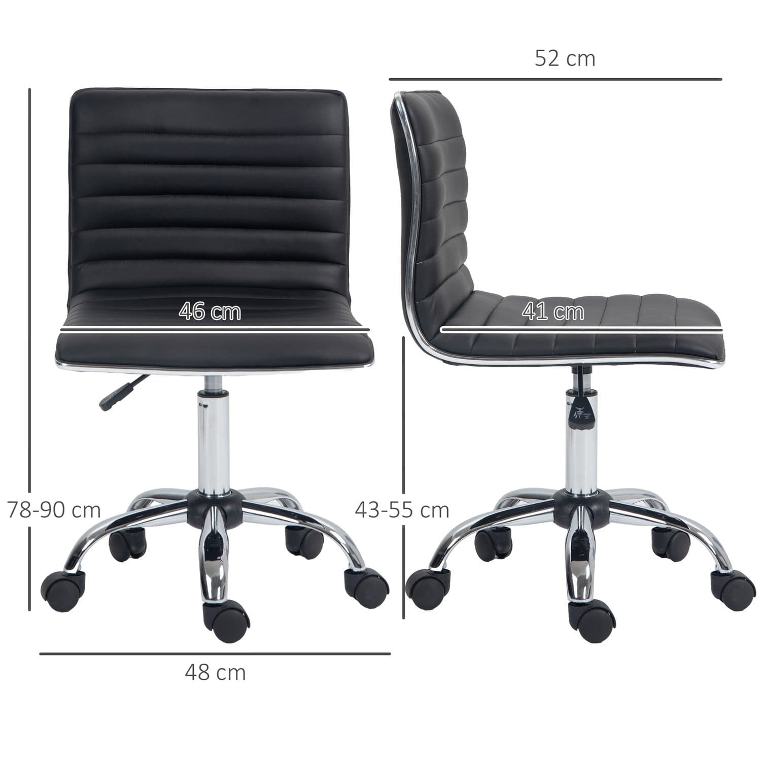 Armless Faux Leather Swivel Office Chair in Black - image 4