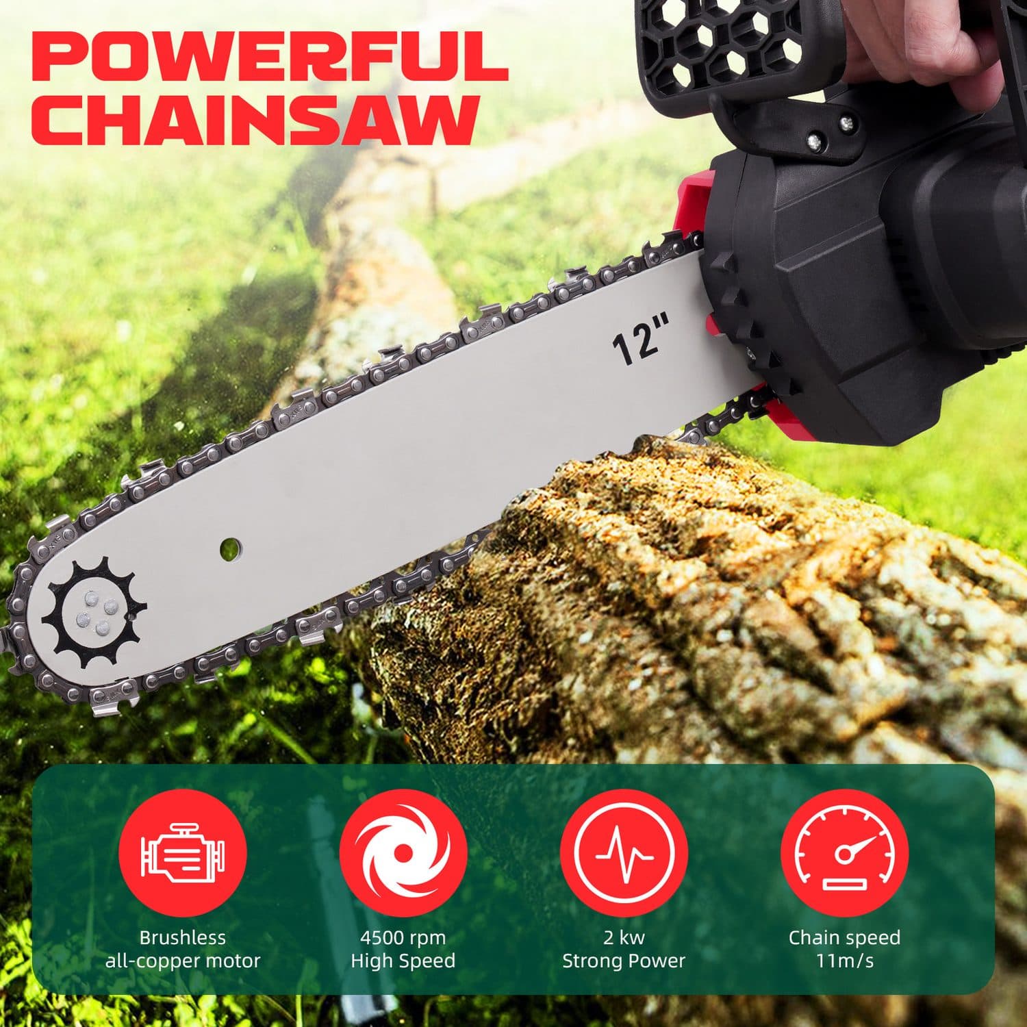 Cut branches with a 12 inch cordless chainsaw kit - image 4