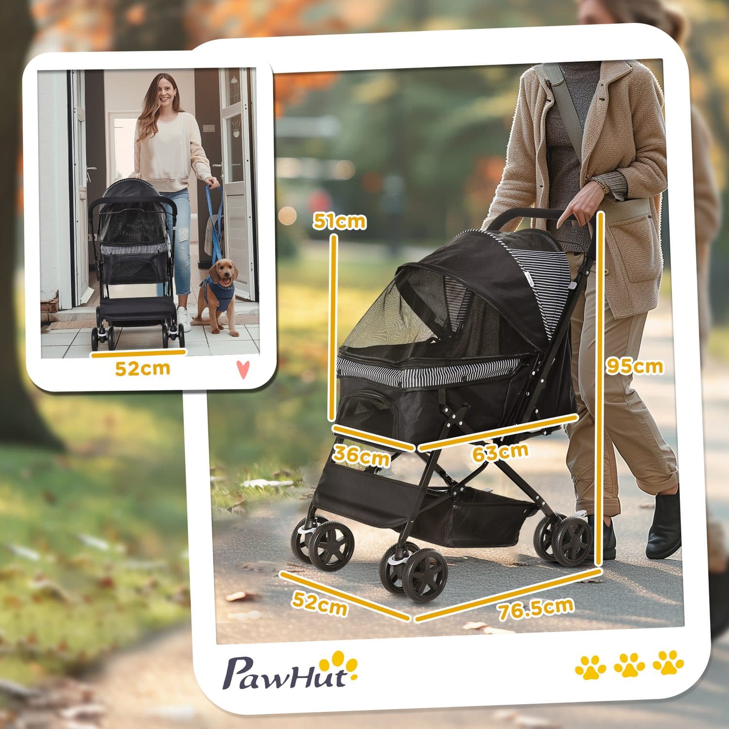 Foldable Pet Stroller with Reversible Handle and Storage Basket - image 1