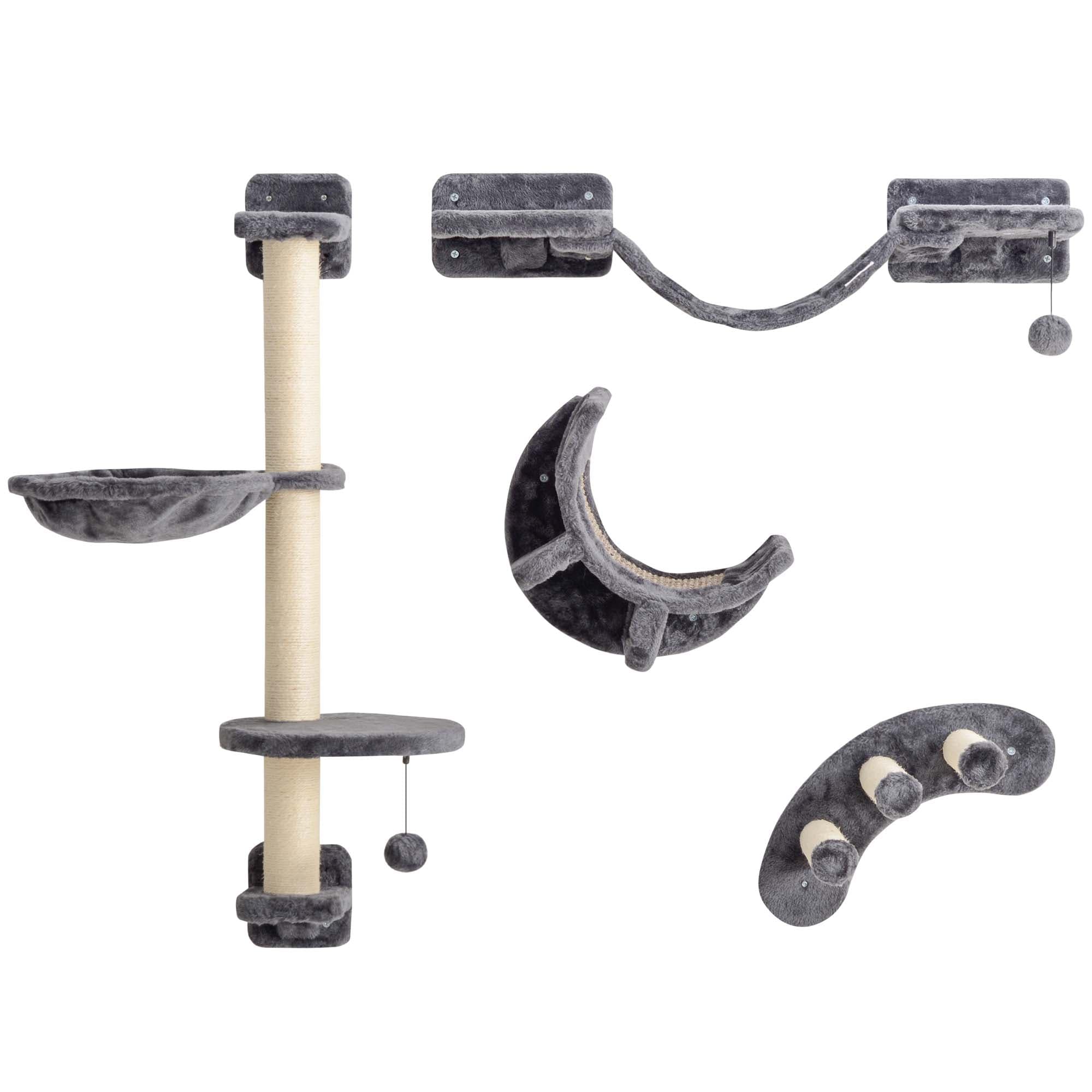 Four-Piece Cat Wall Climbing Set in Dark Grey Plush - Dark Grey