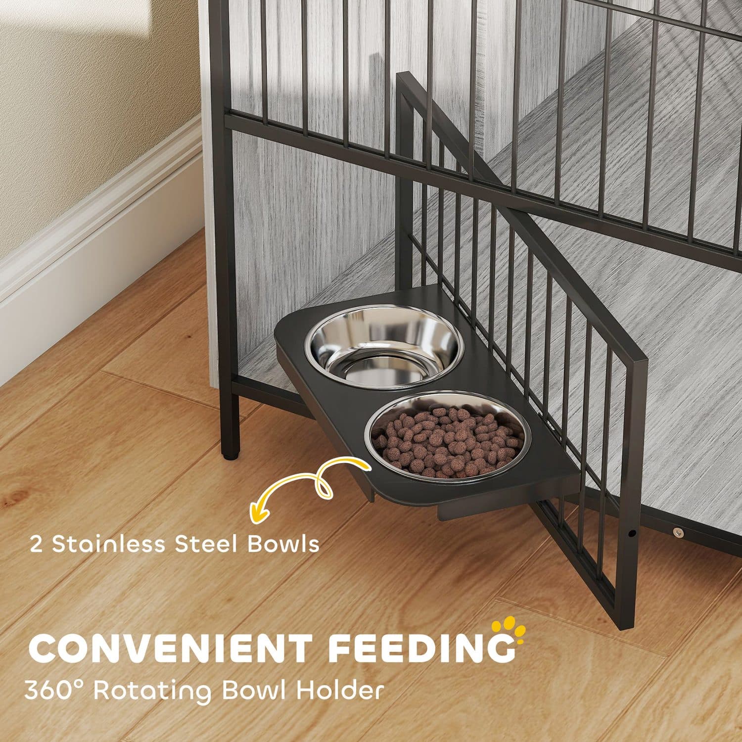 Large Dog Crate That Doubles as a Side Table with Built-In Bowl Stand - image 4