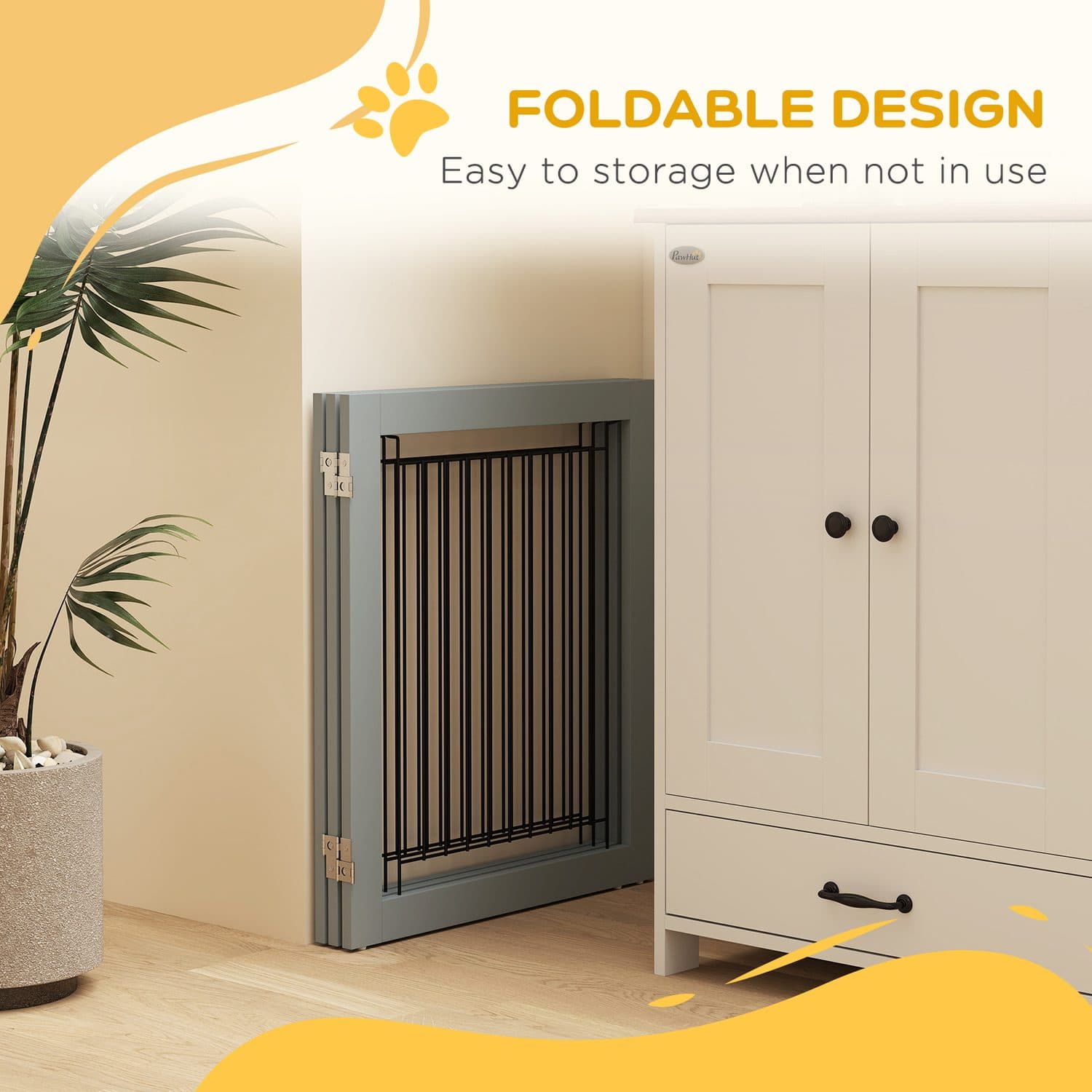 Grey Foldable Pet Gate with Three Hinged Panels - image 1
