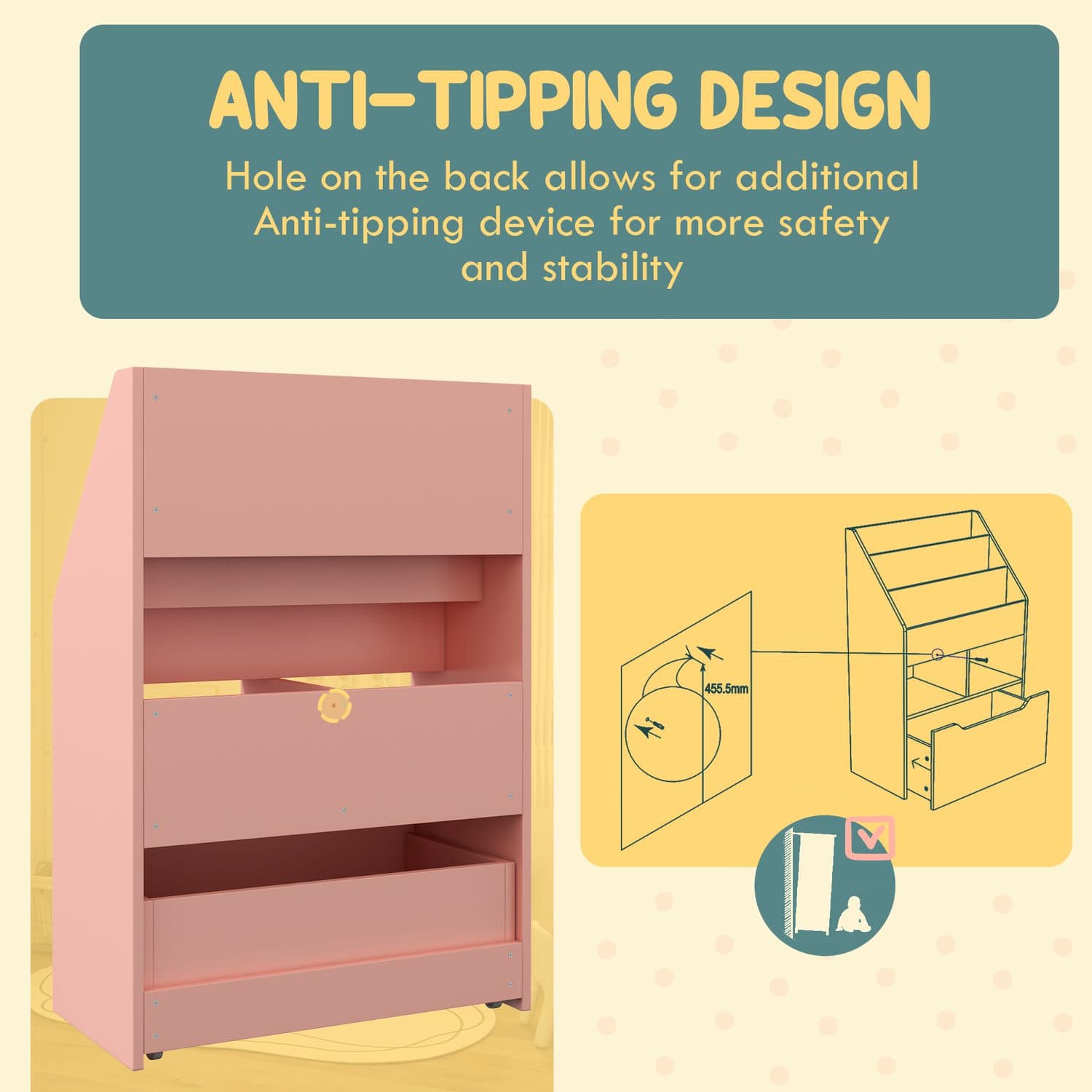Pink Kids Bookshelf with Toy Organiser and Storage Drawer - image 3