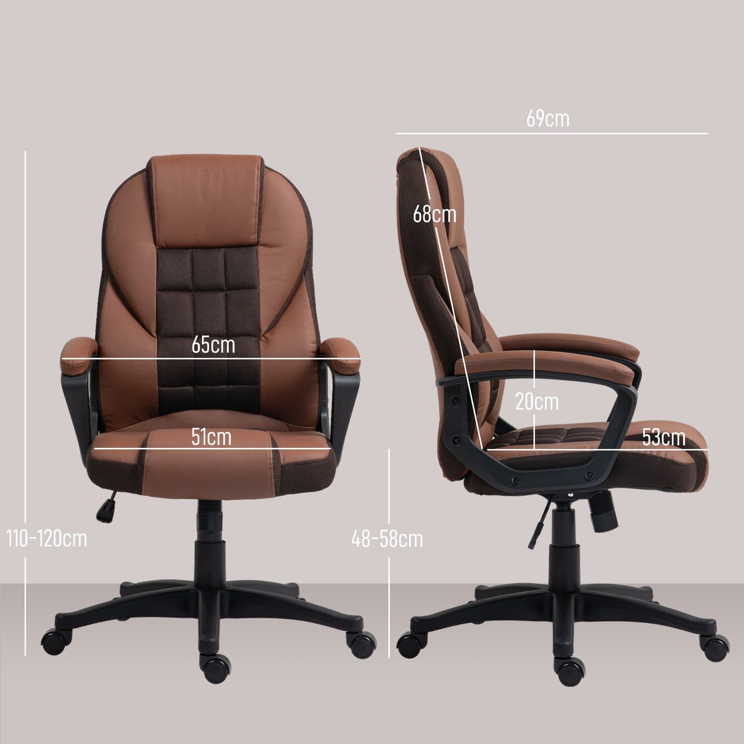 High-Back Office Chair in Brown Faux Leather with Mesh Panel - image 2