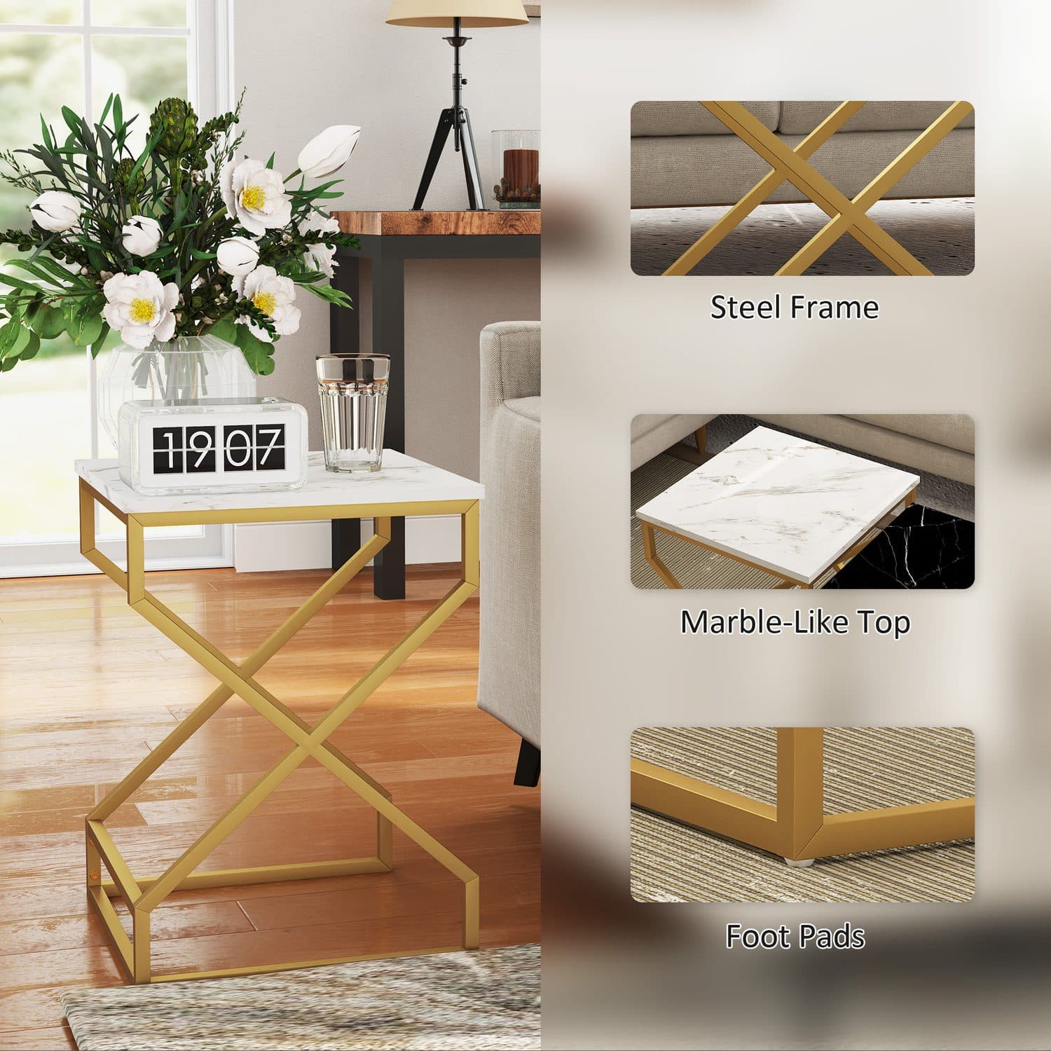 Marble-Effect Nesting Tables with Gold Frames - image 2