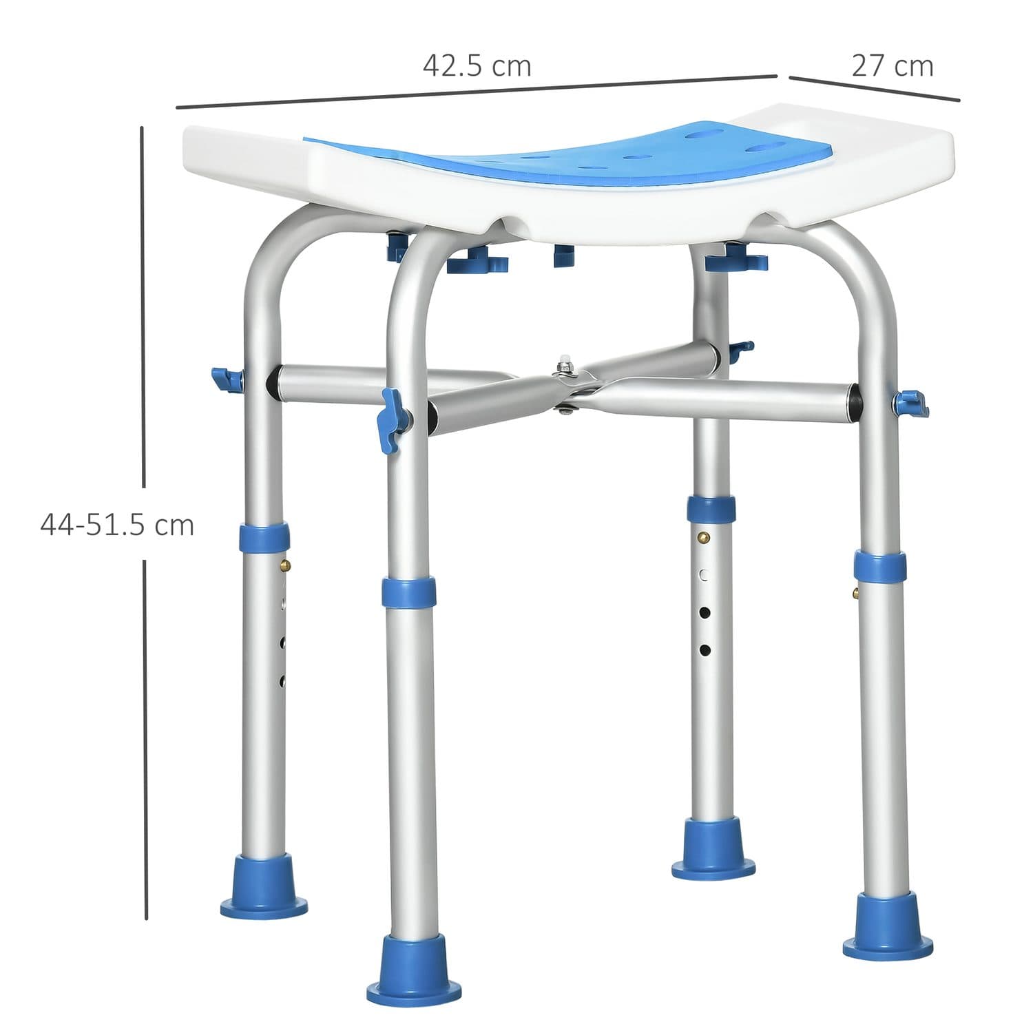 Adjustable Height Bath Stool with Cross-Brace Frame — Blue - image 4
