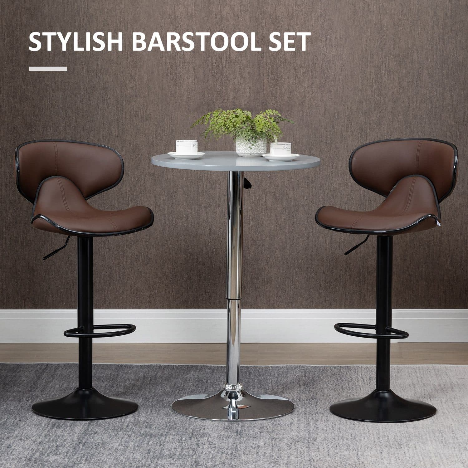 Brown Faux Leather Adjustable Bar Stools (Set of 2) - image 4