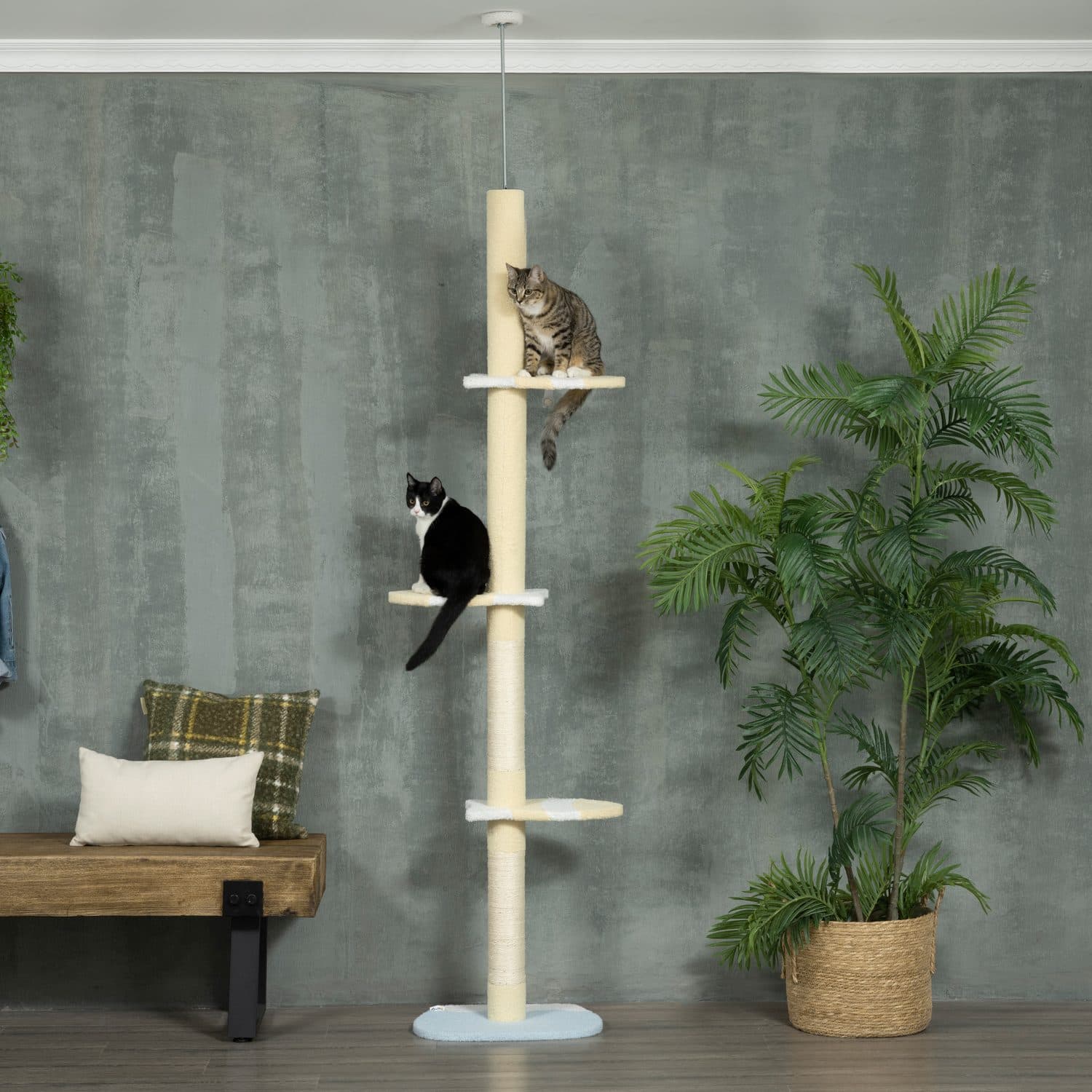PawHut Adjustable Floor-to-Ceiling Cat Tree, 220-260cm - image 2
