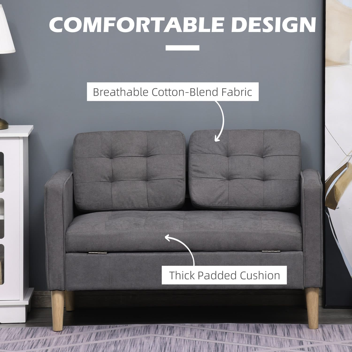 Grey 2-Seater Storage Sofa - image 1