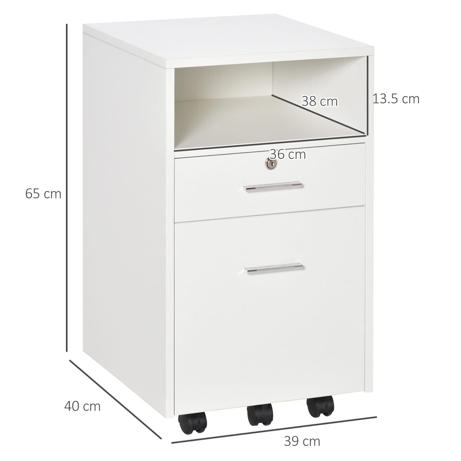 Two-Drawer Lockable Filing Cabinet with Wheels and Open Shelf - image 1