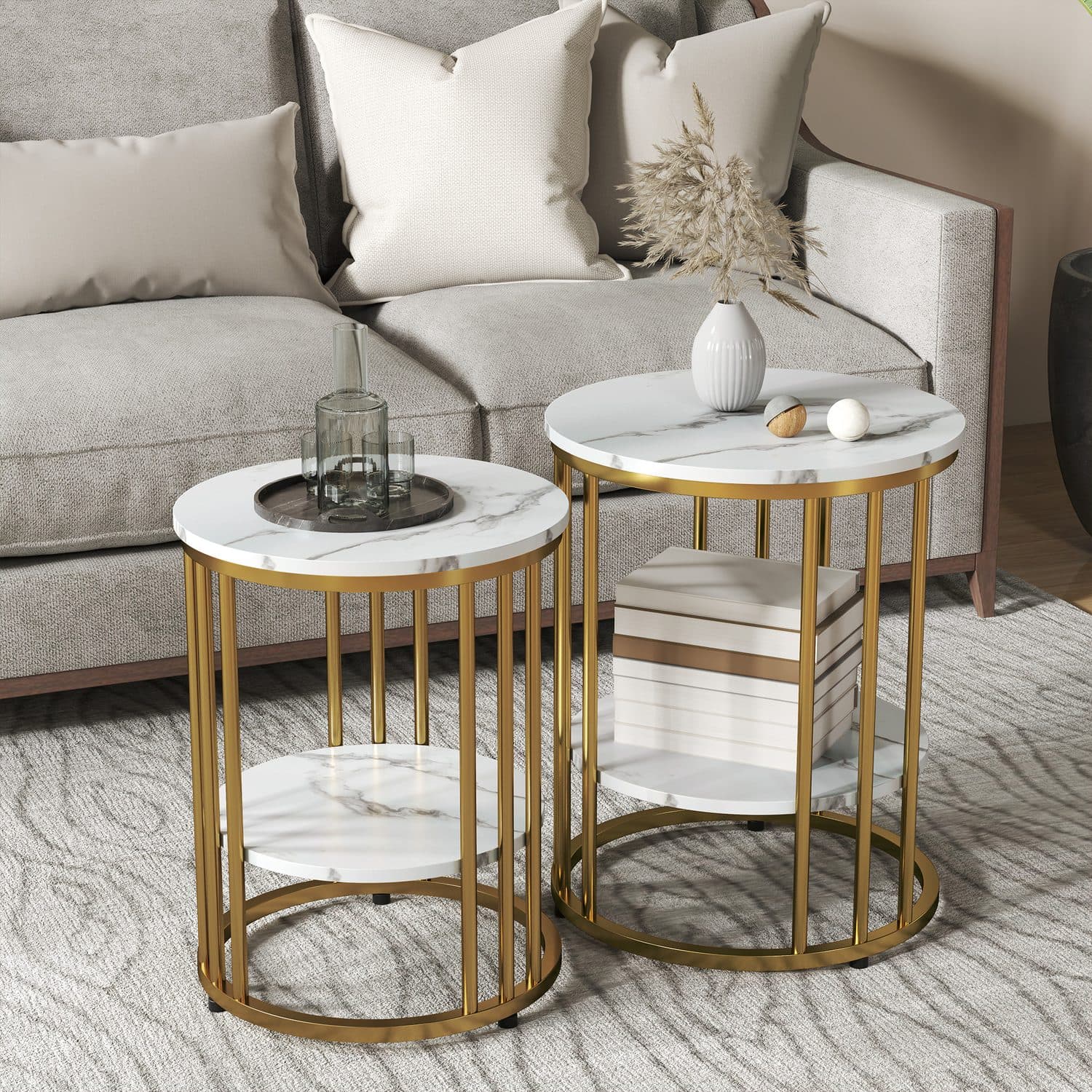 Two marble-topped tables with gold cage frames, sold together - image 4