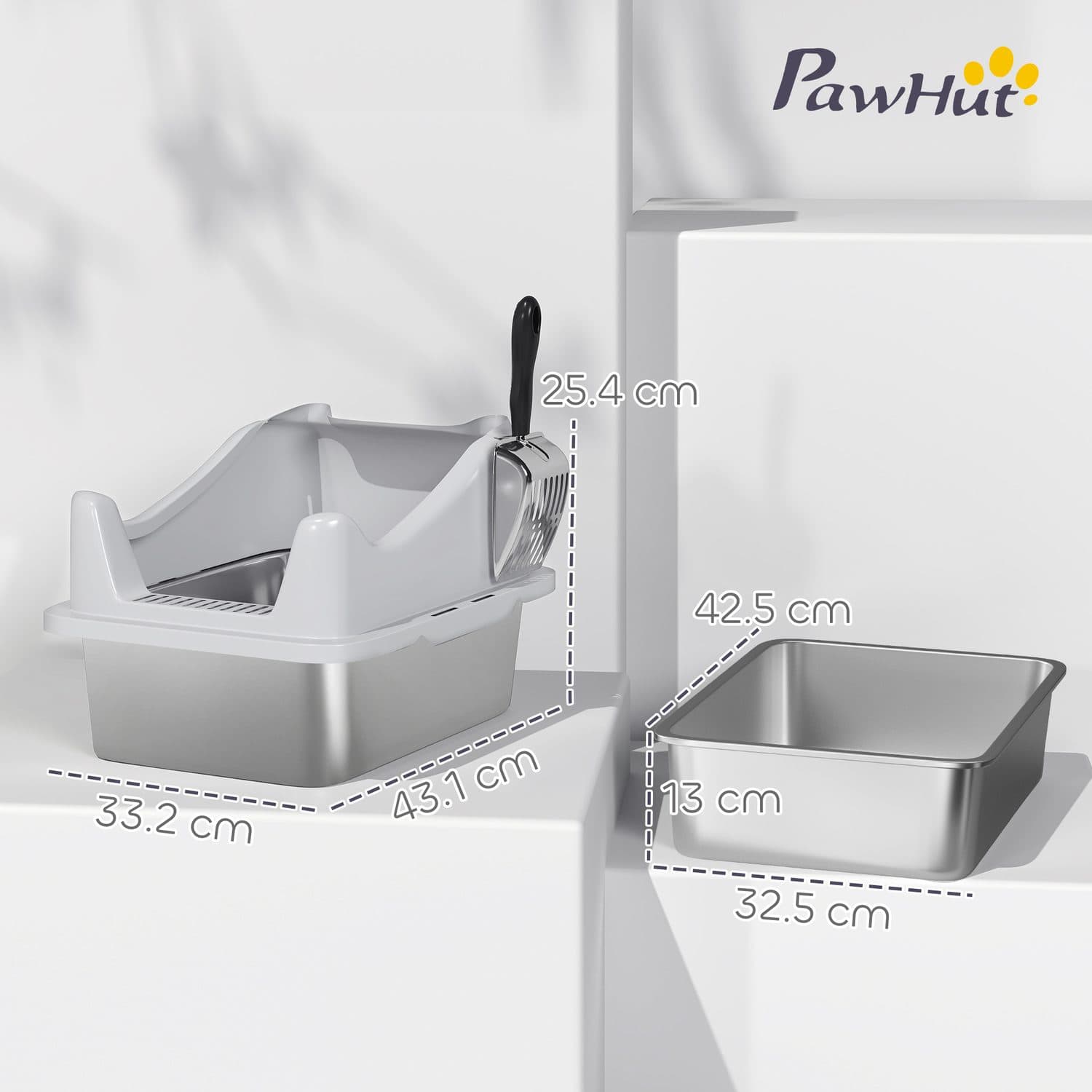 Open Cat Litter Box with Stainless Steel Base and Scoop Holder - image 3