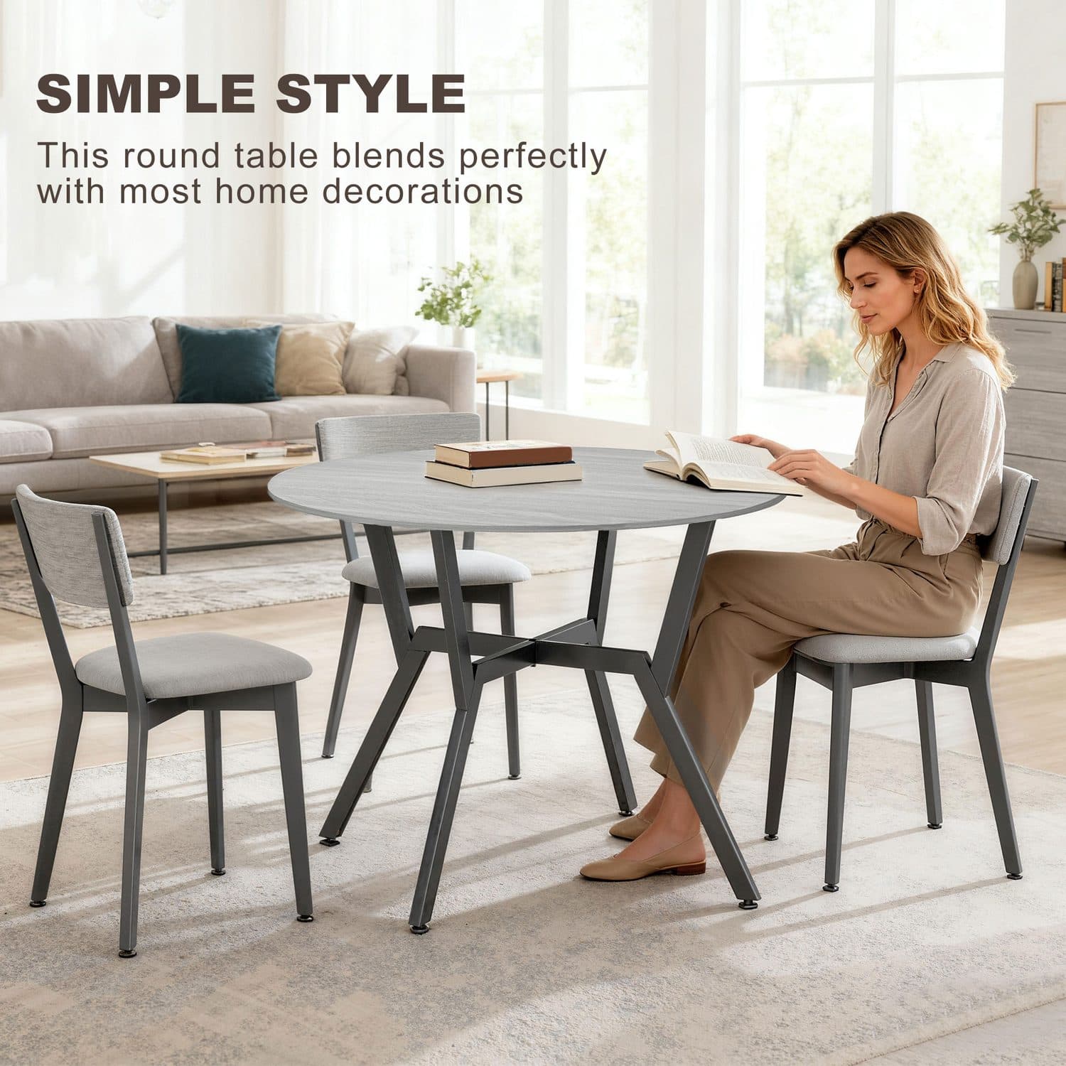 90cm Round Dining Table – Grey Top with Charcoal Metal Legs - image 3