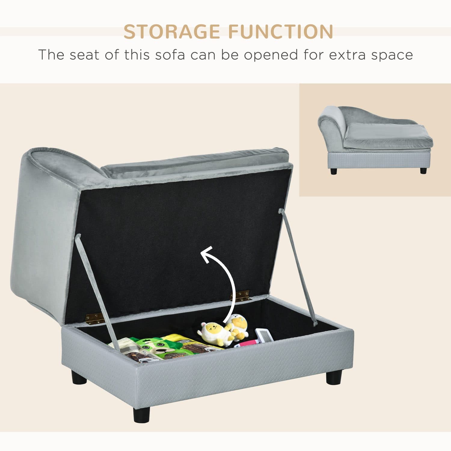 PawHut Light Grey Pet Sofa - image 5