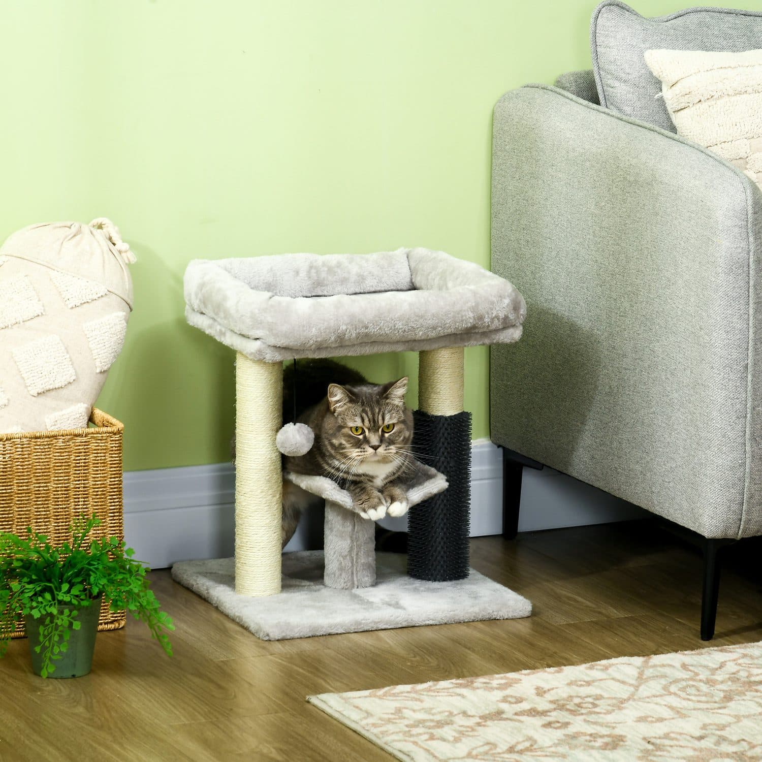 48cm Cat Tree with Bed, Perch and Self Groomer - image 4
