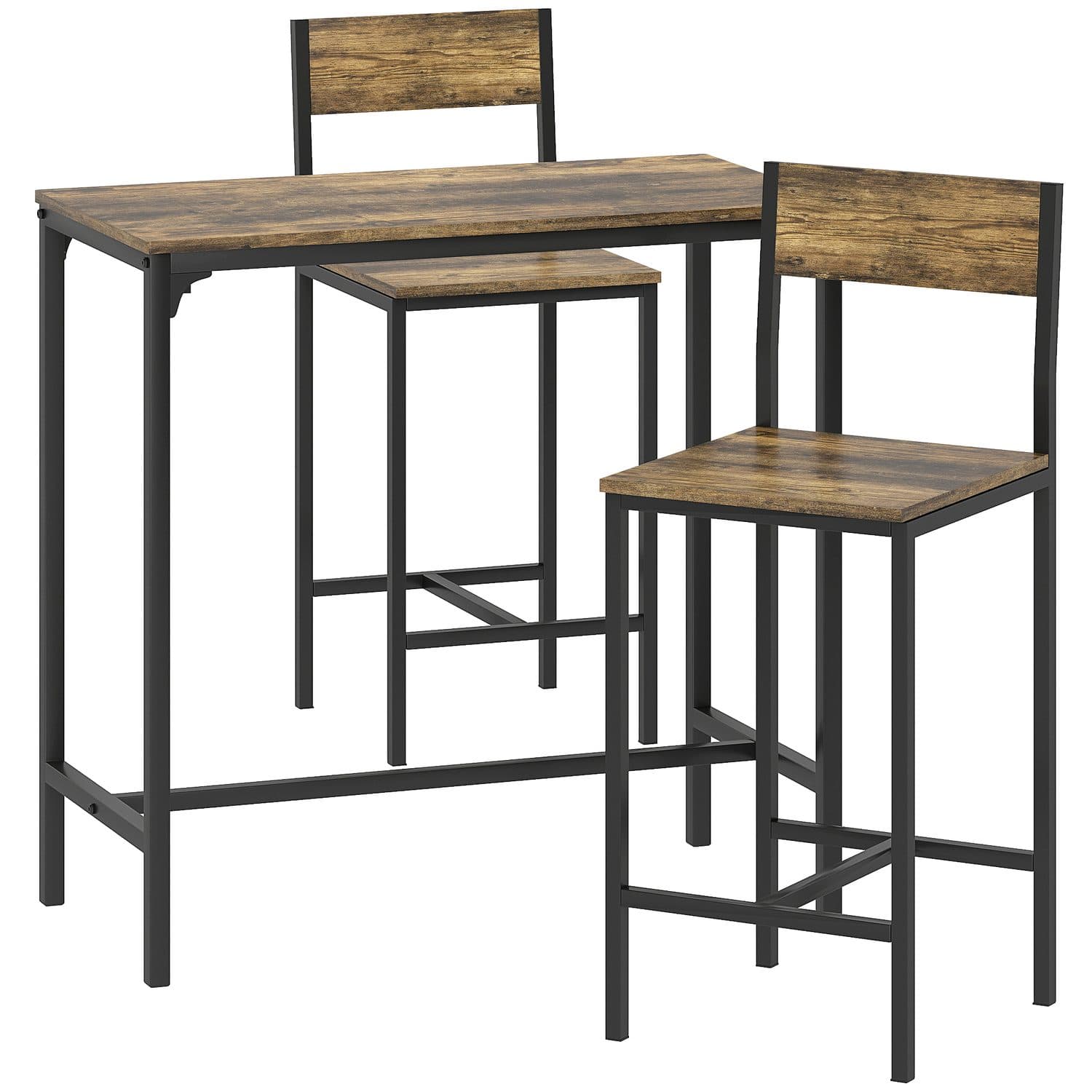 Space-Saving 3-Piece Industrial Breakfast Bar Set - Rustic Brown