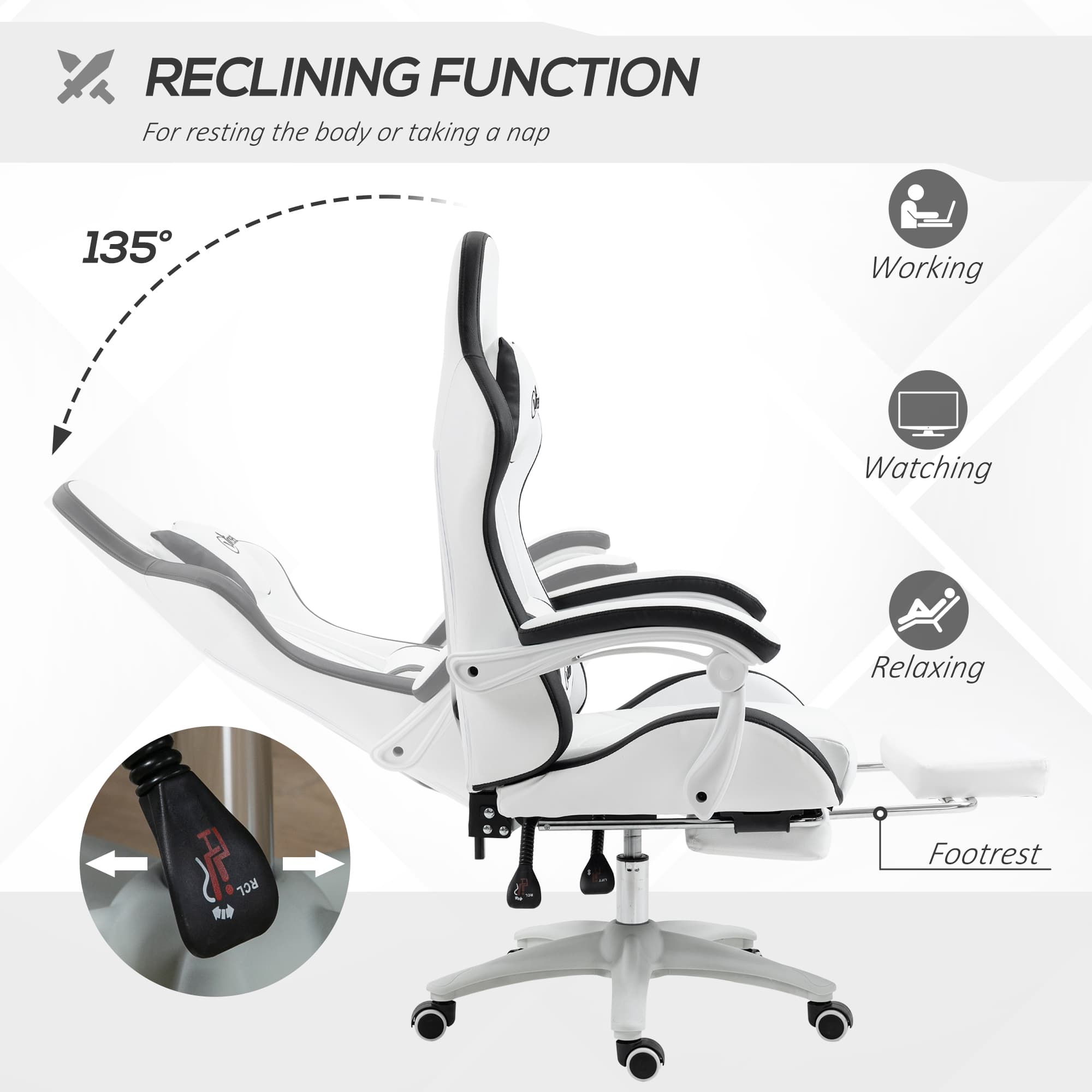 Reclining Gaming Chair with Pull-Out Footrest and Lumbar Pillow - image 4