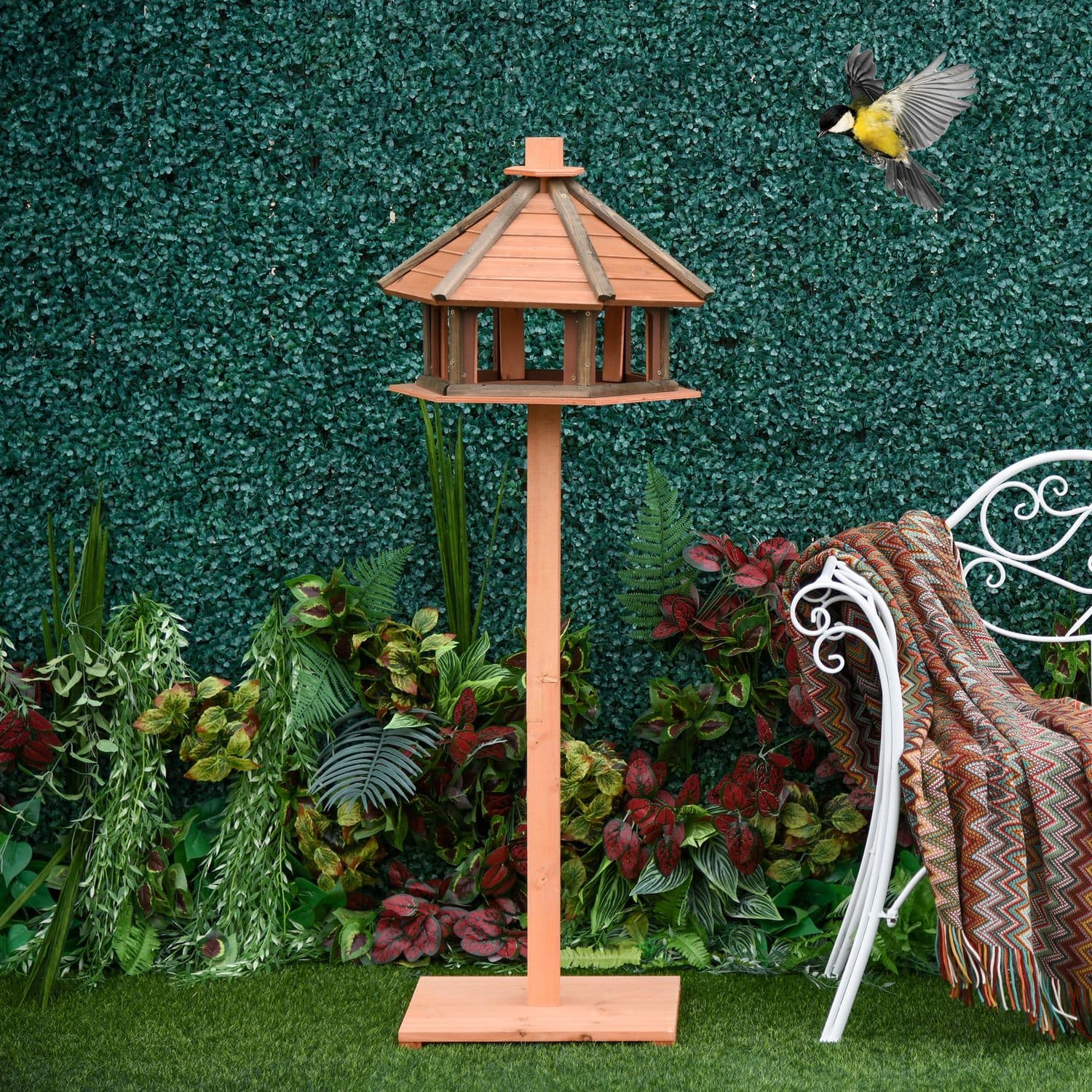 PawHut 130cm Wooden Bird Table with Roof - image 4
